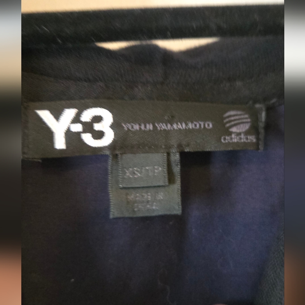 Rare Y-3 Yohji Yamamoto Adidas Black/Navy Blue Mixed Media Hoodie Shirt Size XS - Picture 2 of 6
